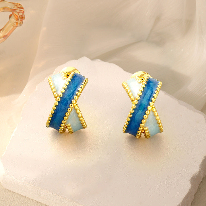 French Vintage Enamel Spiral Earrings for Women