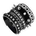 Tosmifairy 3 Pieces Punk Rock Leather Bracelets for Women Pop 80s 90s Emo Jewelry Accessories Retro Spiked Adjustable Wrap Wrist Cuffs (Rock Style)