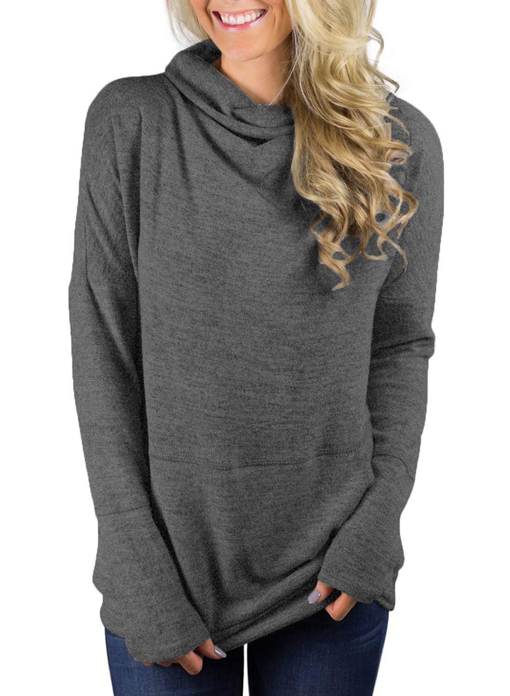 High Neck Long Sleeve Women's Sweater Blouse with Pockets