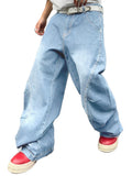 DFGIGT Mens Irregular Sutures Y2k Hip Hop Baggy Jeans Wide Leg Denim Pants Casual Loose Fit Trousers Streetwear 2000s Extreme Motion Relaxed Fit Sport Skater SkateboardA12 Light BlueXX-Large