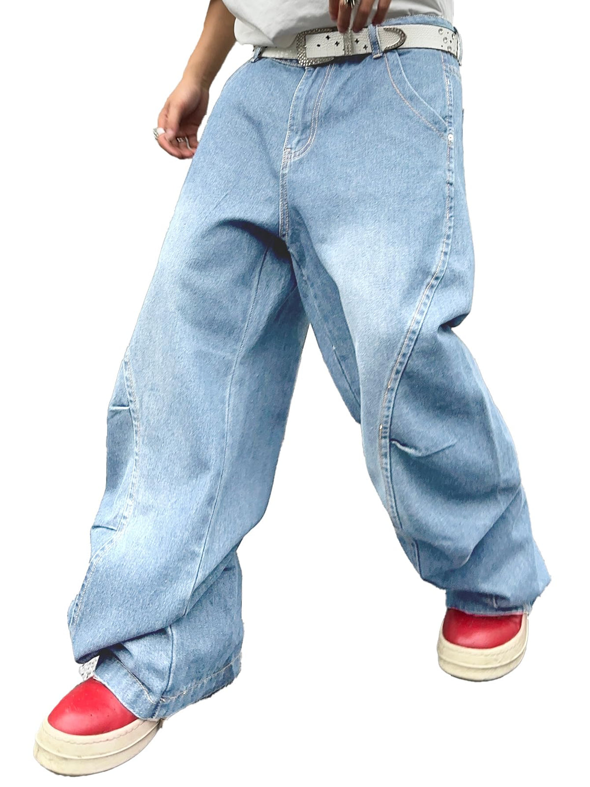 DFGIGT Mens Irregular Sutures Y2k Hip Hop Baggy Jeans Wide Leg Denim Pants Casual Loose Fit Trousers Streetwear 2000s Extreme Motion Relaxed Fit Sport Skater SkateboardA12 Light BlueXX-Large