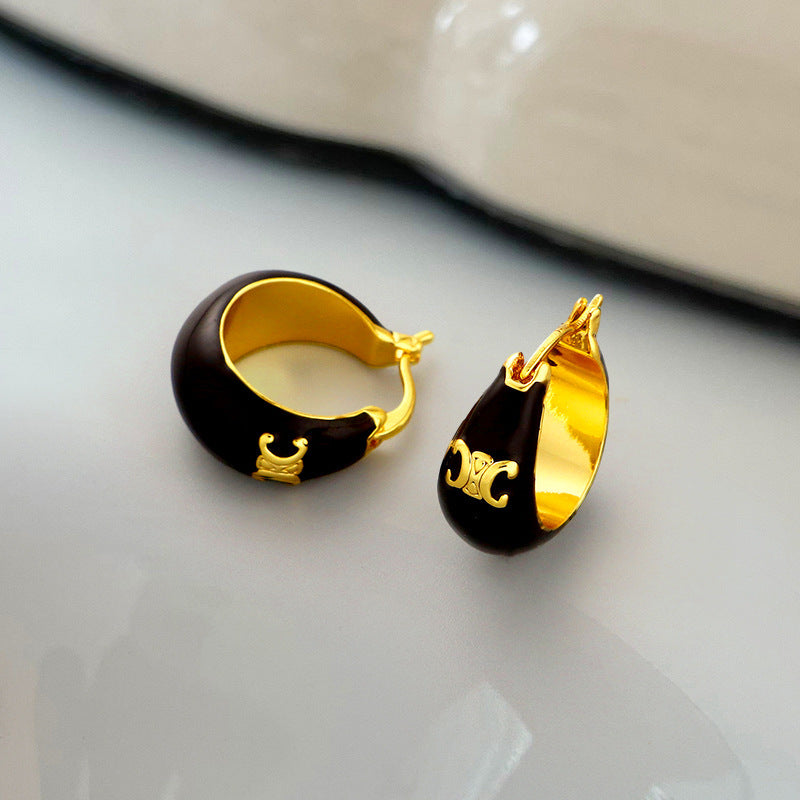 French Vintage Enamel Spiral Earrings for Women