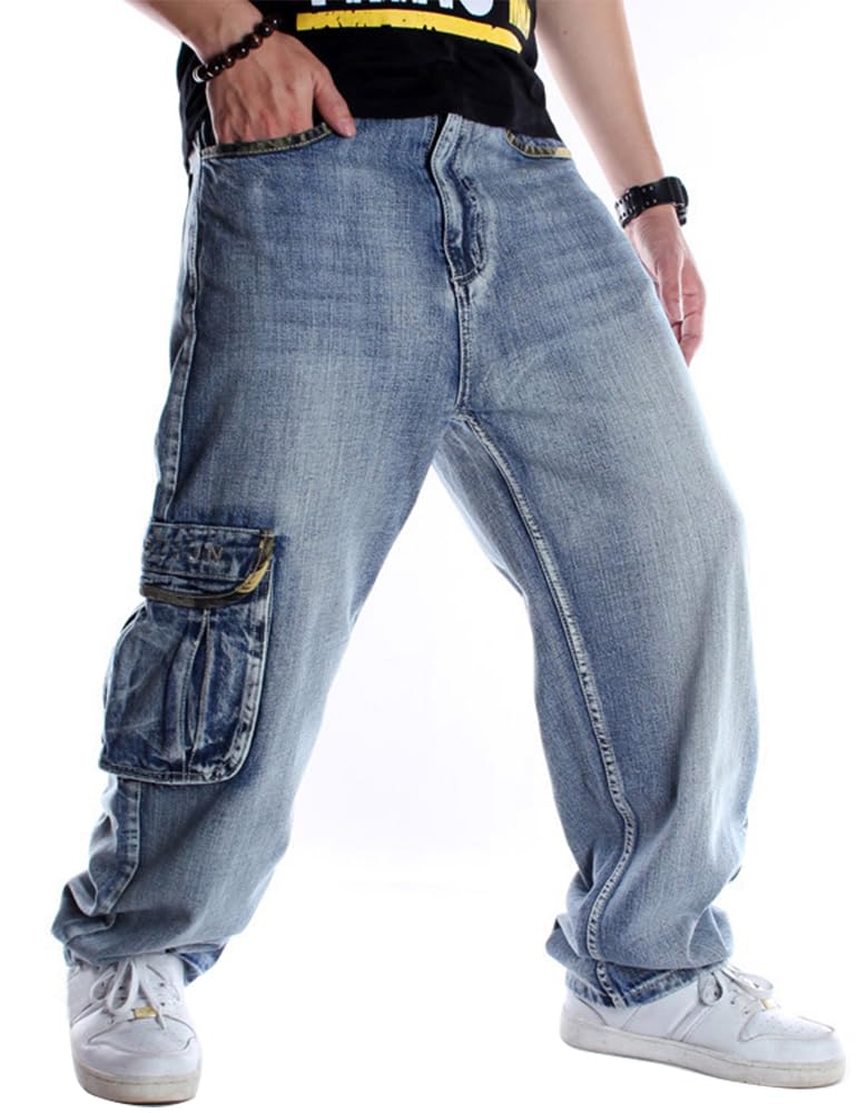 Ylingjun Baggy Jeans for Men Casual Loose Fit Hip Hop Skateboard Baggy Denim Pants (Light Blue 101 40)