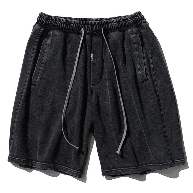 Men's Black Distressed Retro Streetwear Shorts
