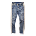 Men's Distressed Denim Jeans with Vintage White Stripes