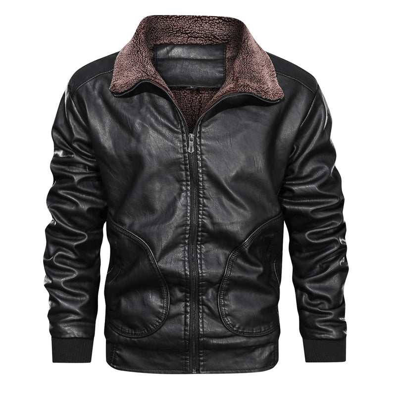 Men's Thick Warm PU Jacket for Winter