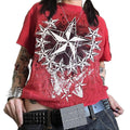 Women Y2K Fairy Grunge Clothes Short Sleeve Aesthetic Graphic Crop Tops 2000s E Girls Vintage Baggy Emo Tee Shirts (I Red Star XL)