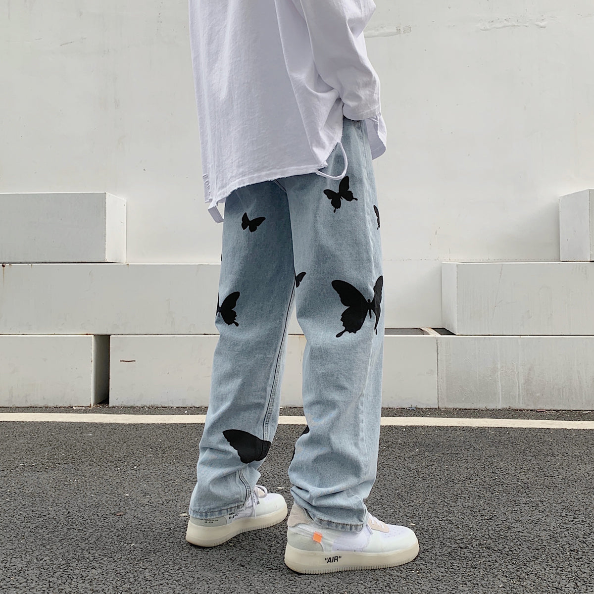 Butterfly Print Loose Baggy Jeans for Men and Women