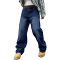 Mens Baggy Jeans Y2K Streetwear Empires Pants Wide Leg Hip Hop Extra Loose Fit for Skater Denim Long Casual Trousers(5002-Dark Blue-L)