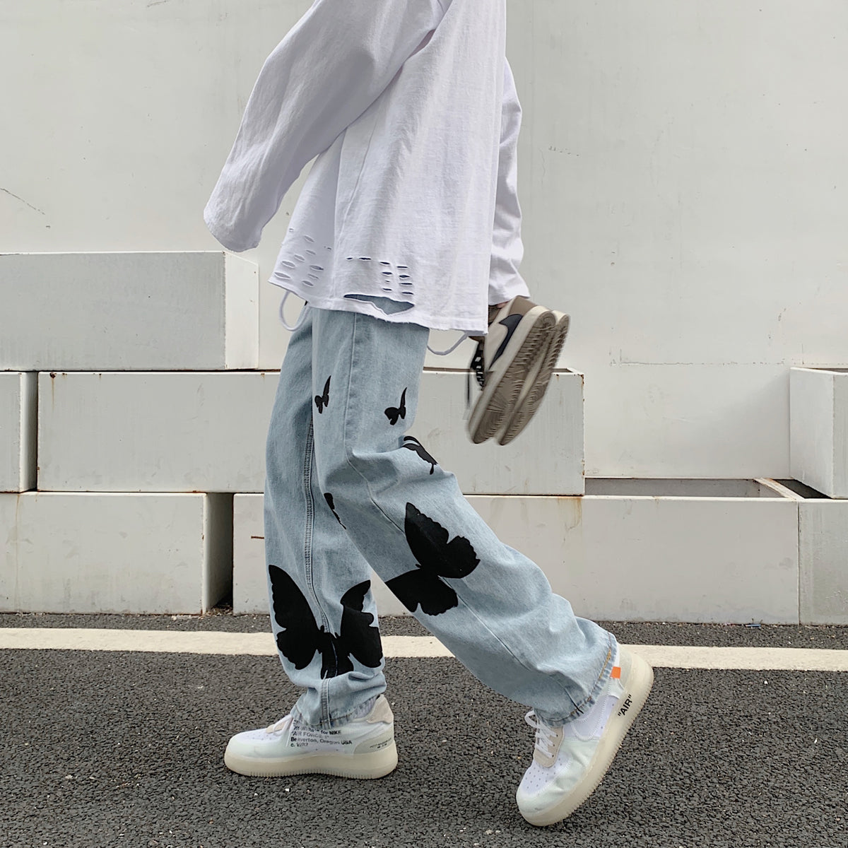 Butterfly Print Loose Baggy Jeans for Men and Women