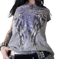 Women Grunge Graphic Short Sleeve Tees Y2k Gothic Crew Neck T Shirts Vintage Aesthetic Emo Top 90s E-Girls Clothes