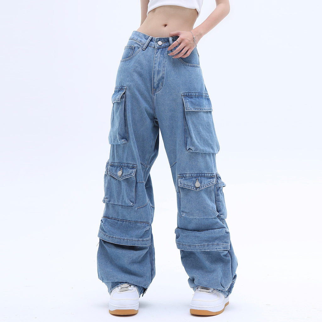American High Street Washed Multi-pocket Baggy Jeans