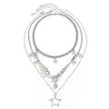 Inactwin Star Y2k Silver Necklace Grunge Layered Necklace Cute Aesthetic Stack Toggle Chain Necklaces Gothic Vintage Emo Jewelry Set for Women (3pc Silver -1)