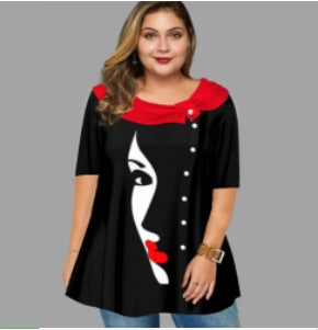 2023 Plus Size Loose Graphic Tee with Asymmetrical Hem