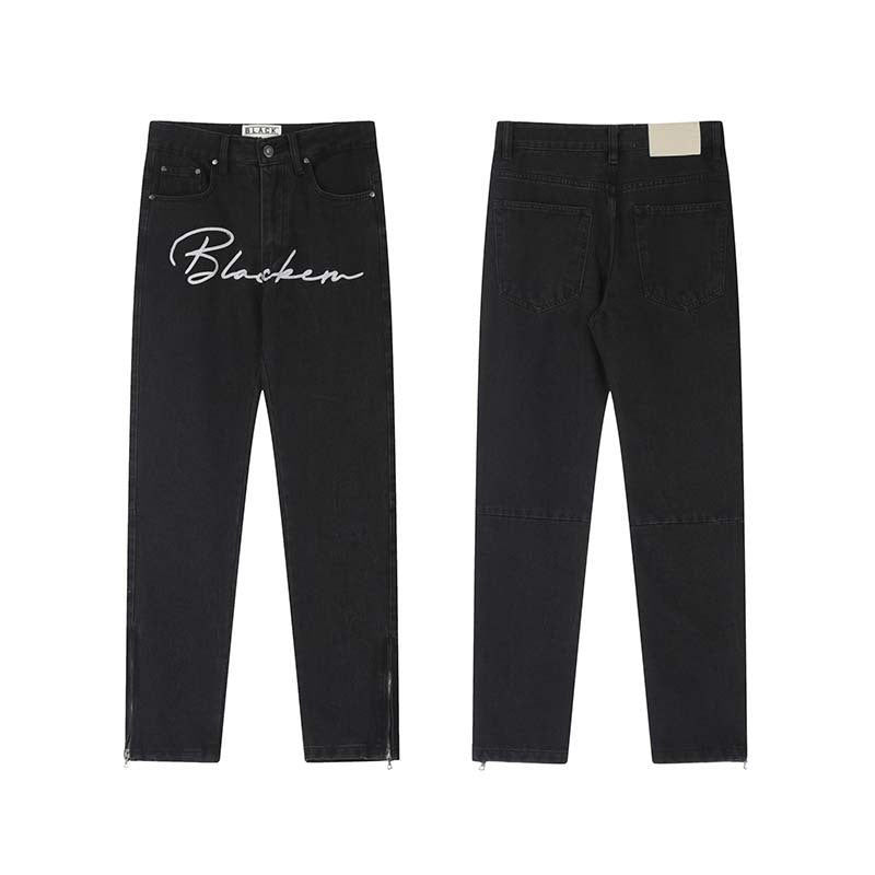Vintage Embroidered Baggy Jeans with Washed Finish