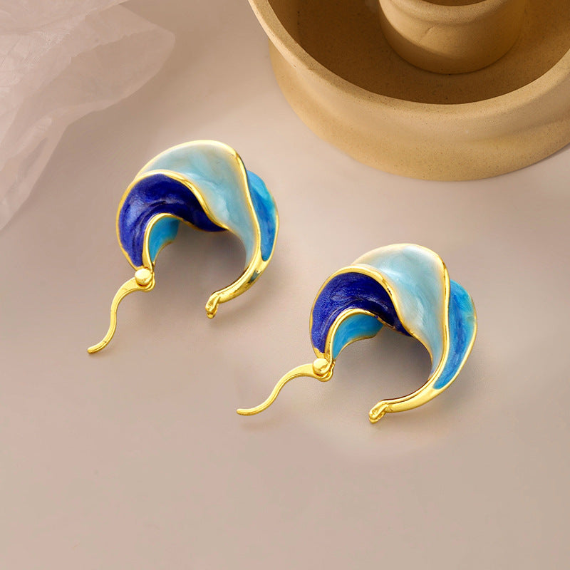 French Vintage Enamel Spiral Earrings for Women