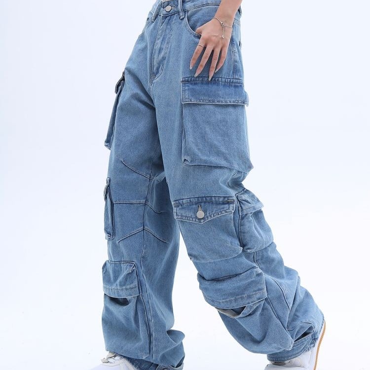 American High Street Washed Multi-pocket Baggy Jeans