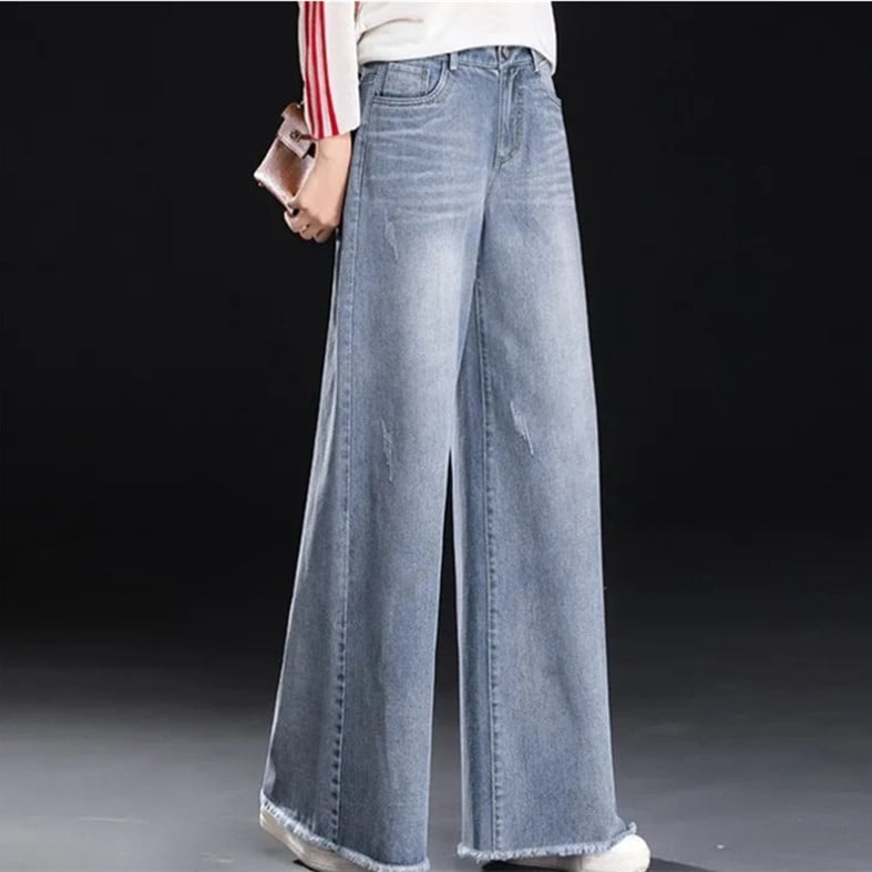 Raw Hem Wide Leg Jeans for Women - Baggy Trousers