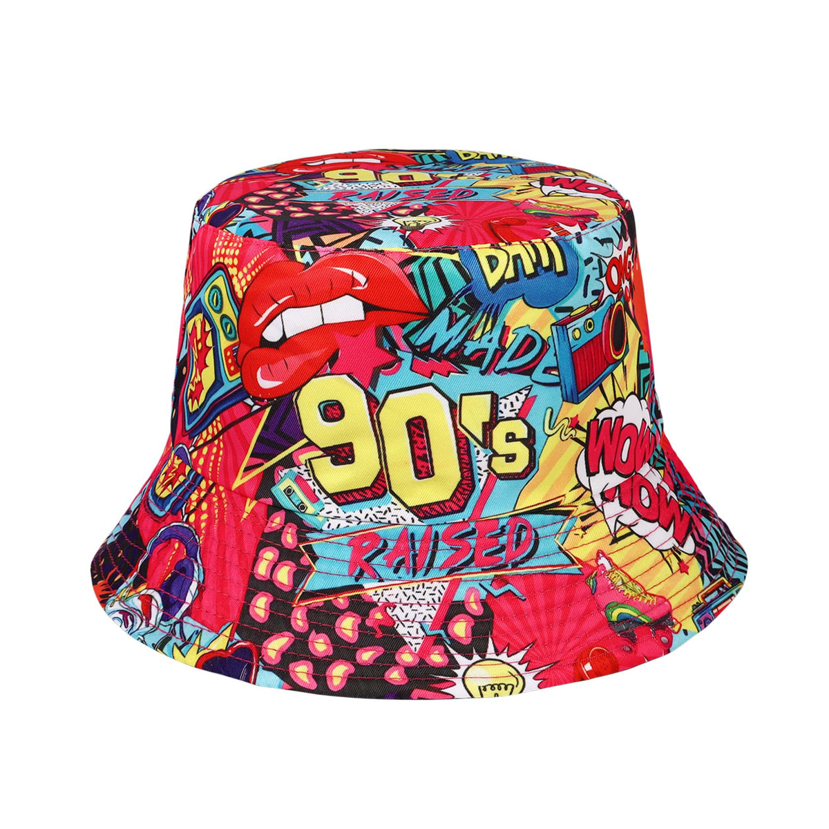 MILAKOO Vintage 90s Emo Style Bucket Hat for Women Retro Elements of Graffiti Colorful Sun Cap