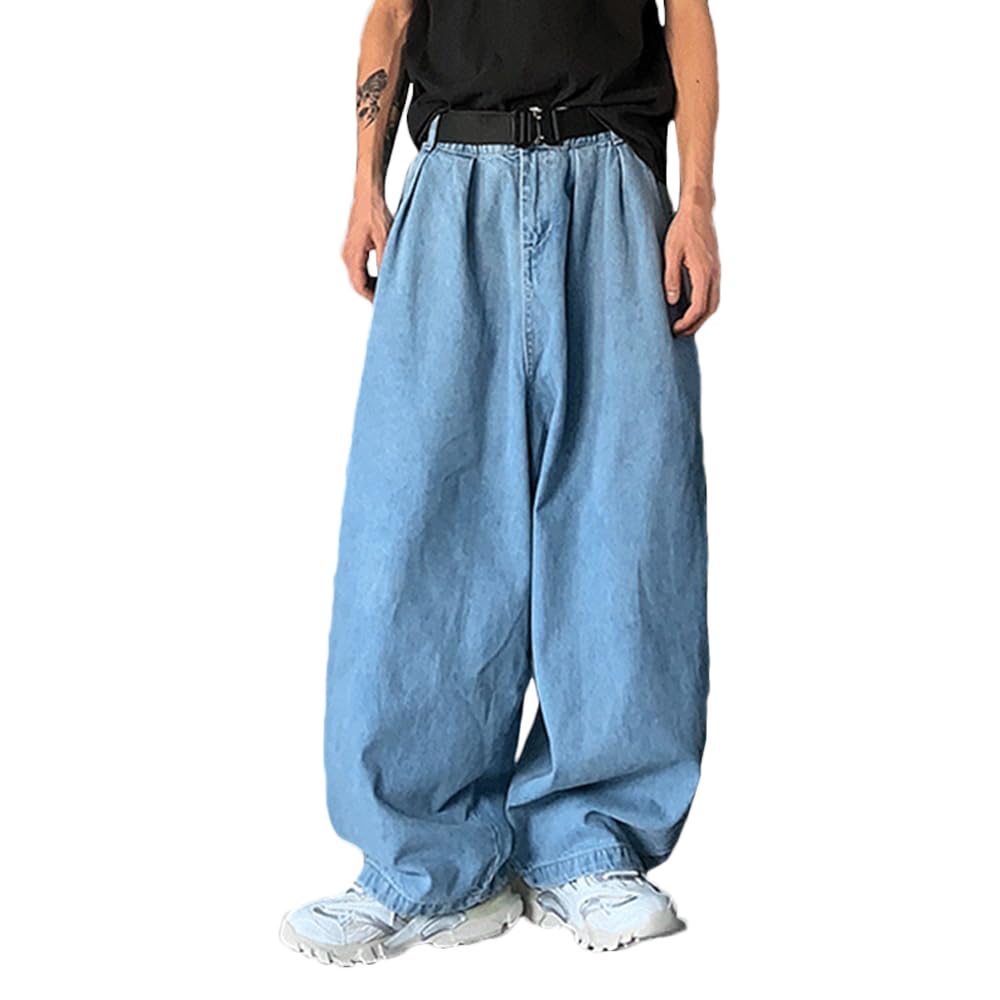 Nutriangee Mens Loose Fit Baggy Jeans Casual Streetwear Wide Leg Hip Hop Oversized Denim Pants Light Blue 34