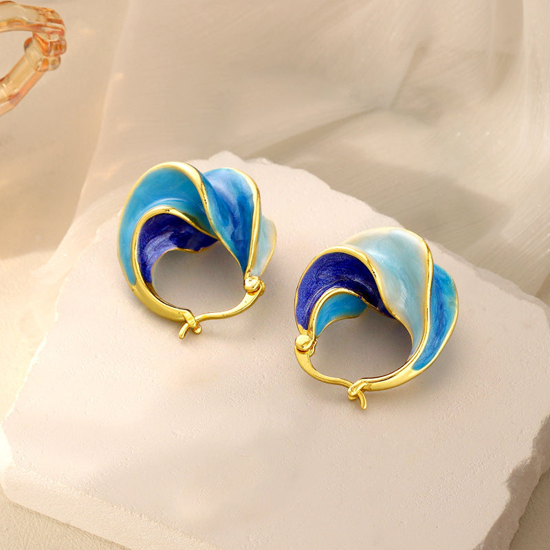French Vintage Enamel Spiral Earrings for Women