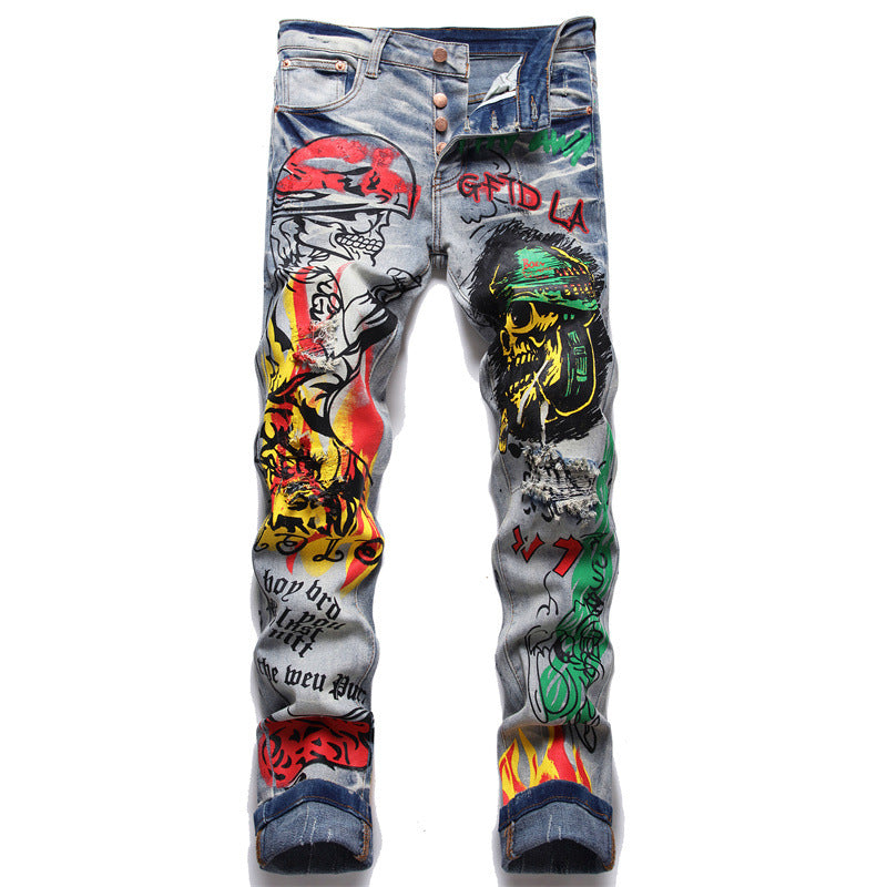 Stretch Print Dye Skinny Jeans for Men