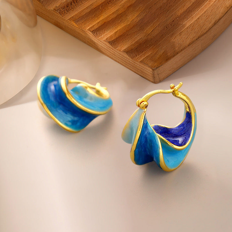 French Vintage Enamel Spiral Earrings for Women