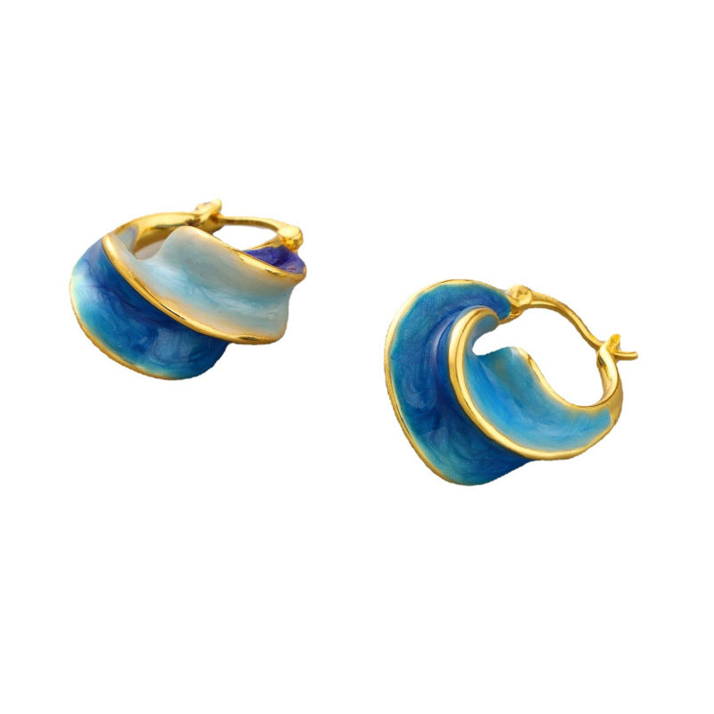 French Vintage Enamel Spiral Earrings for Women