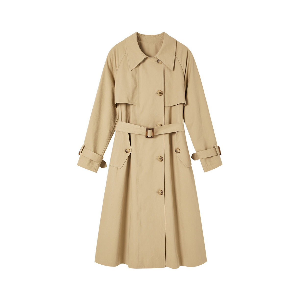 Khaki Mid-Length Versatile Windbreaker Jacket