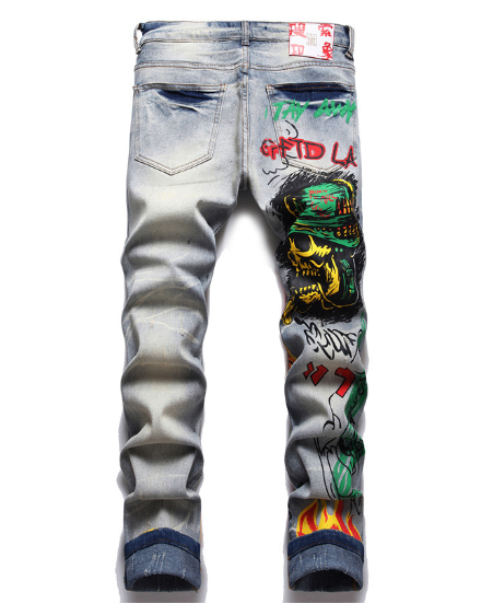 Stretch Print Dye Skinny Jeans for Men