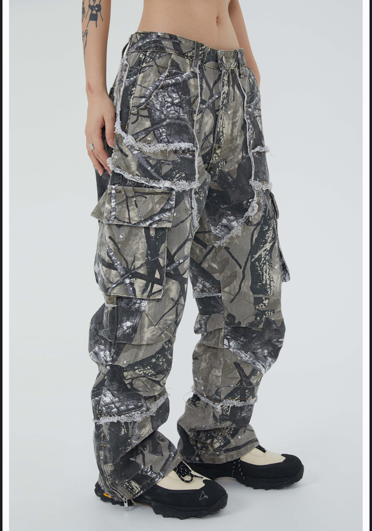 Camouflage Y2K Baggy Flare Cargo Jeans for Men