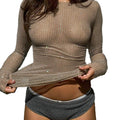 Y2K Long Sleeve Shirts for Women Grunge Rhinestone Sheer Mesh Aesthetic Fitted Tops