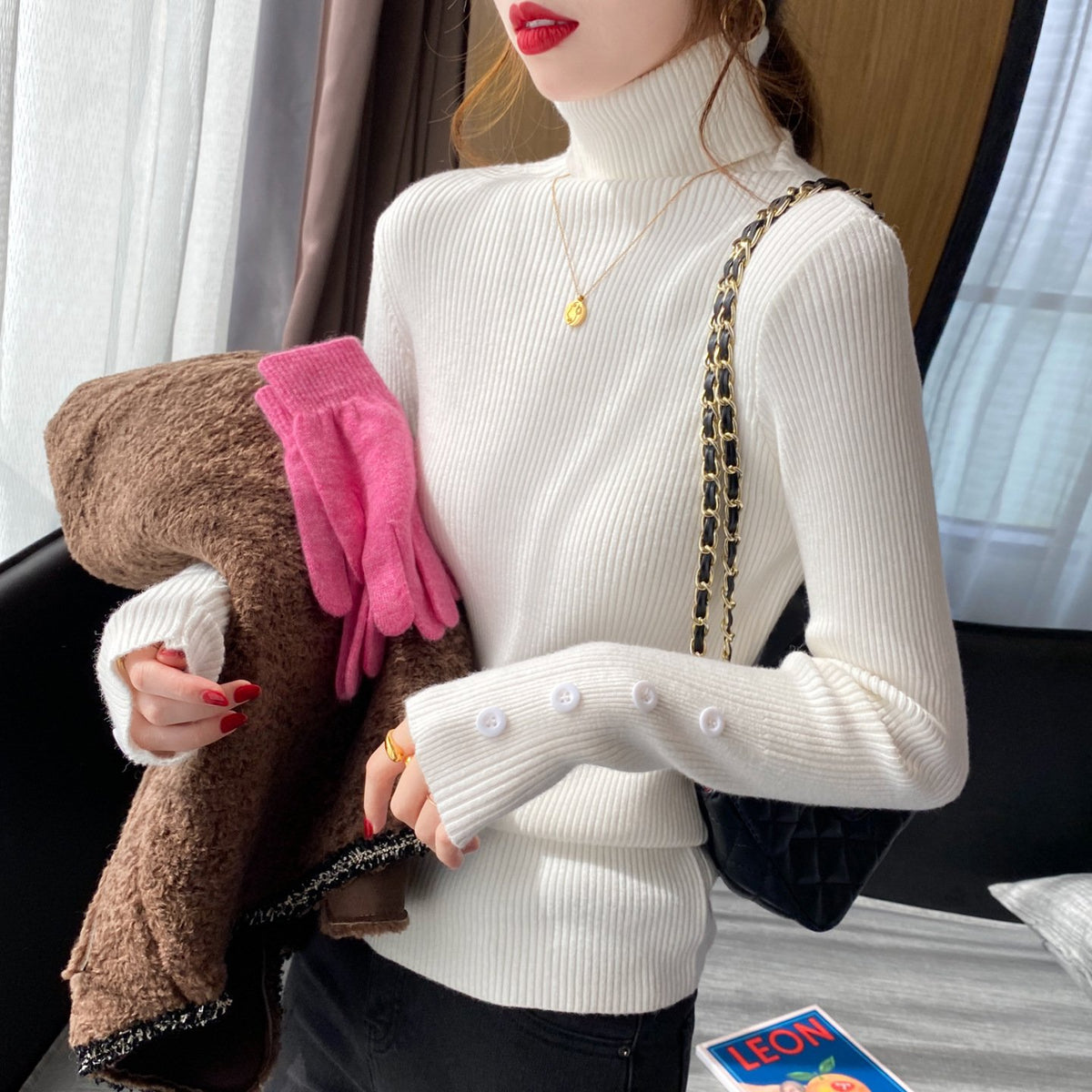Soft Slim Fit Turtleneck Long Sleeve Sweater Shirt