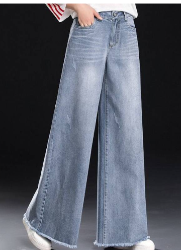 Raw Hem Wide Leg Jeans for Women - Baggy Trousers