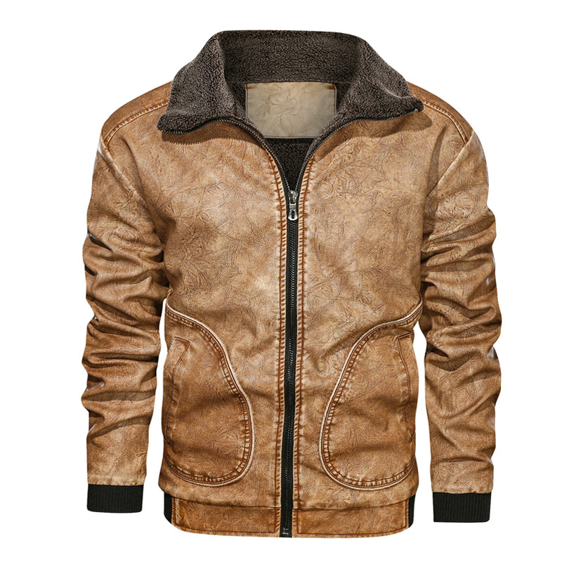 Men's Thick Warm PU Jacket for Winter