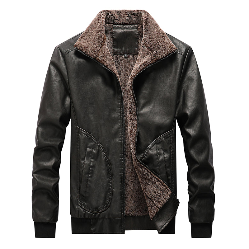Men's Thick Warm PU Jacket for Winter