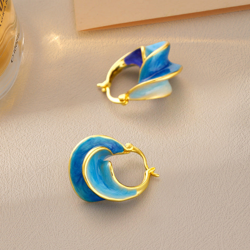 French Vintage Enamel Spiral Earrings for Women