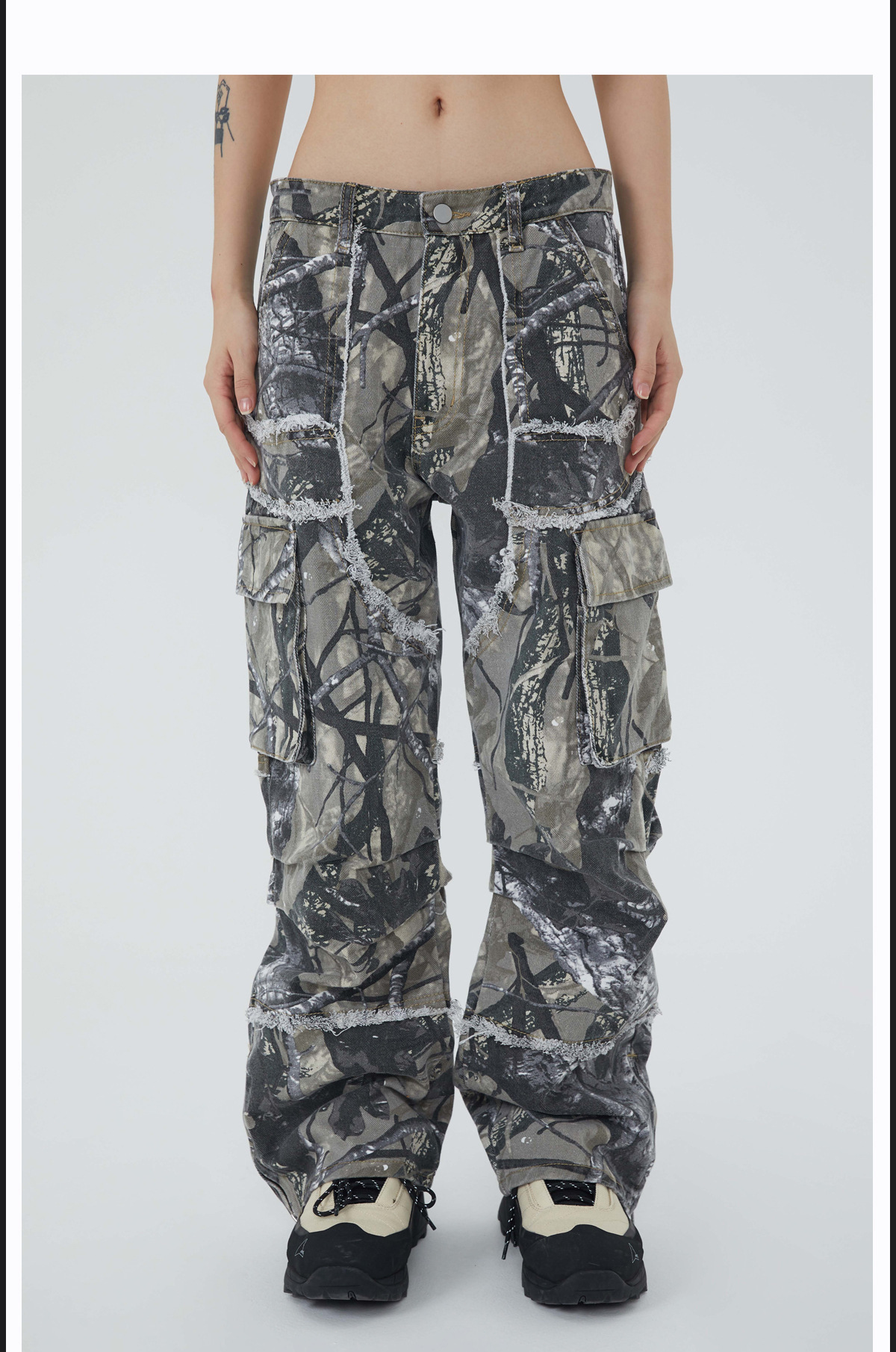 Camouflage Y2K Baggy Flare Cargo Jeans for Men