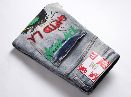 Stretch Print Dye Skinny Jeans for Men