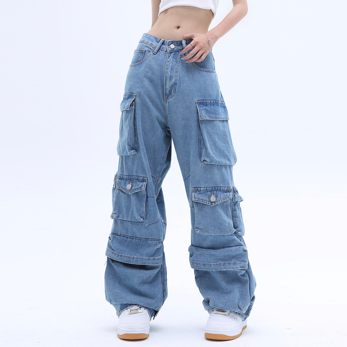 American High Street Washed Multi-pocket Baggy Jeans