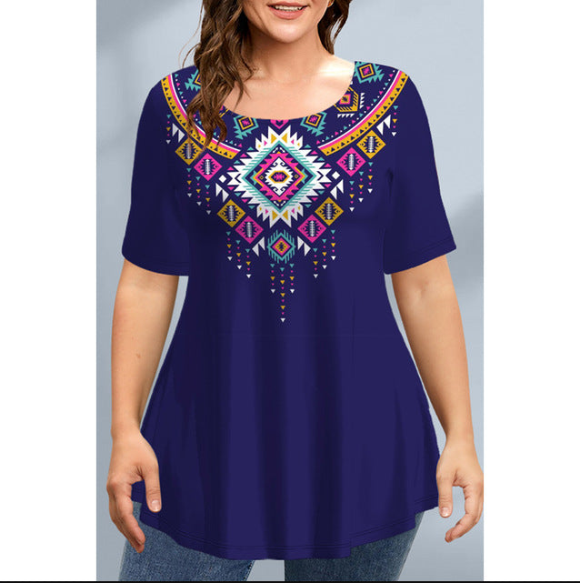 2023 Plus Size Loose Graphic Tee with Asymmetrical Hem