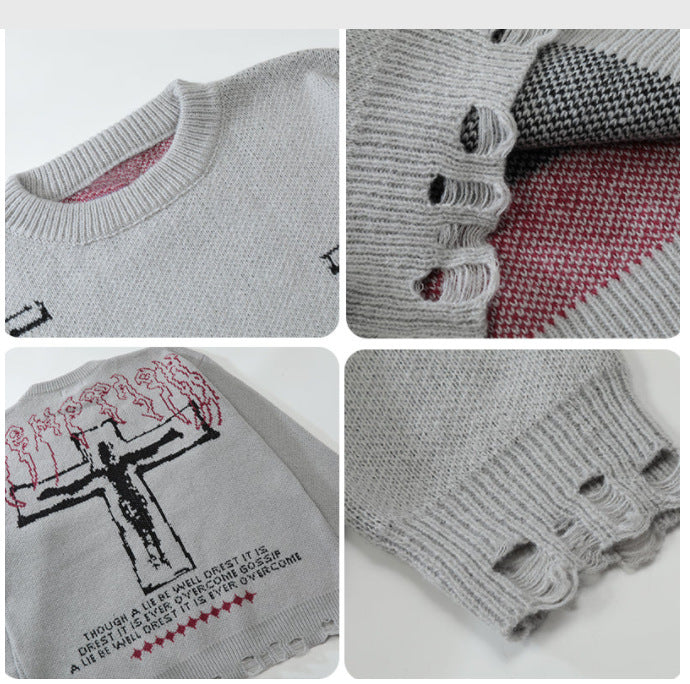 Y2K Grunge Vintage Ripped Knit Sweaters Streetwear