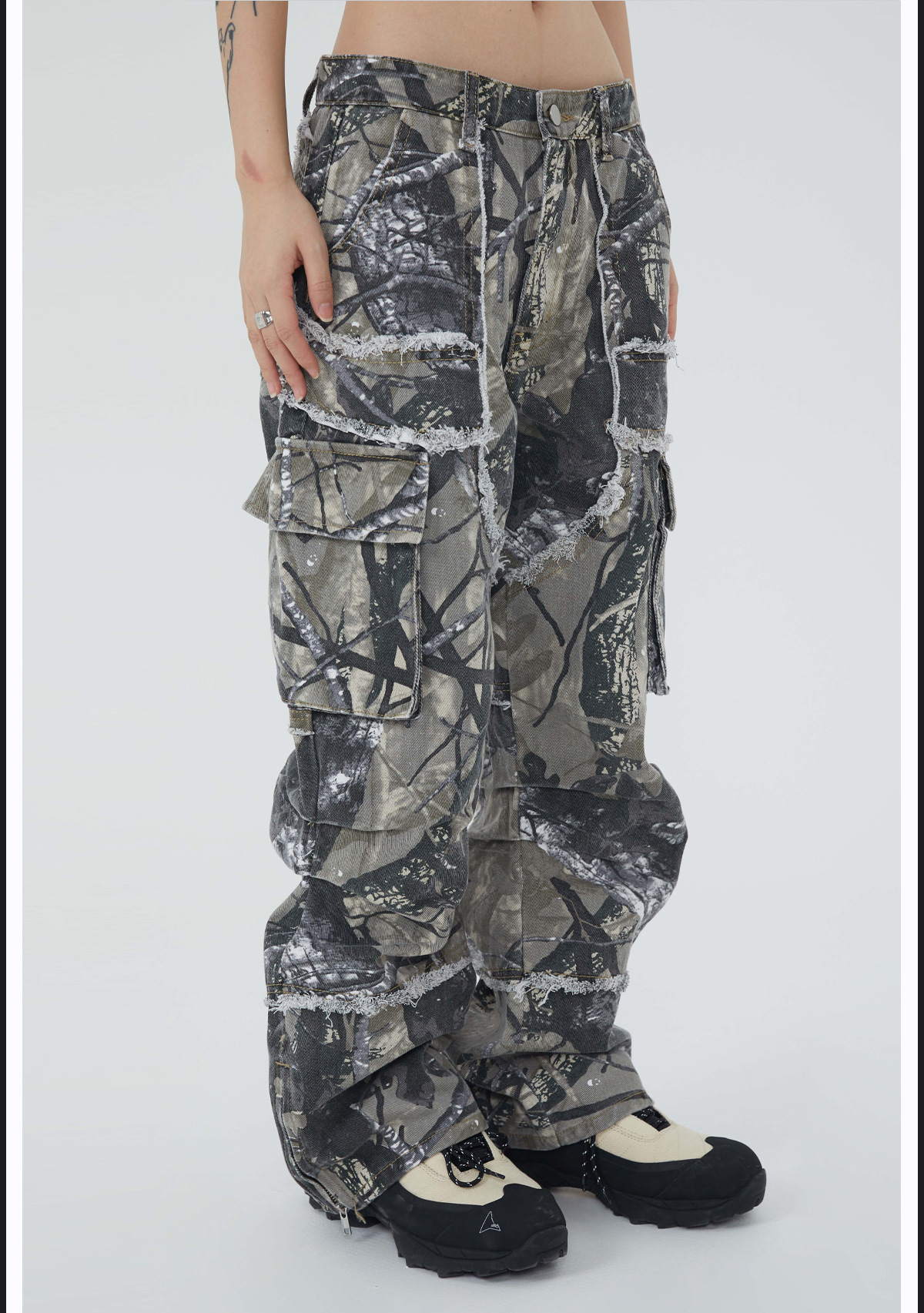 Camouflage Y2K Baggy Flare Cargo Jeans for Men