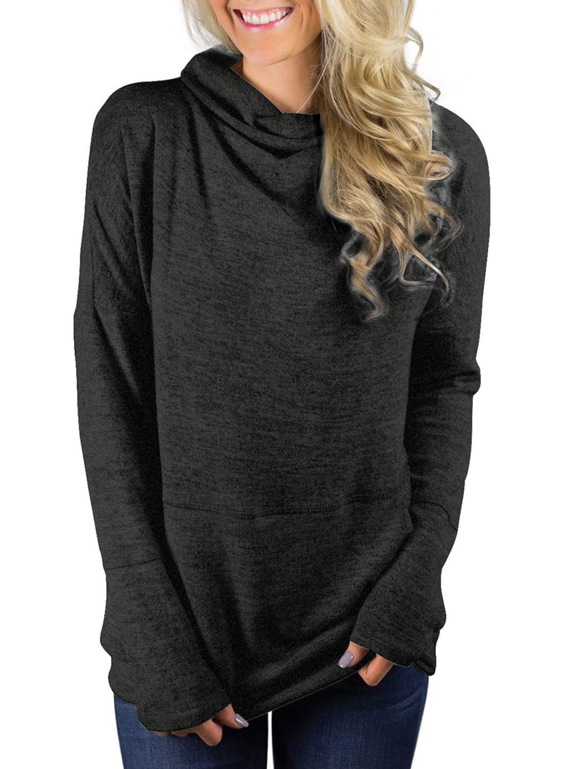 High Neck Long Sleeve Women's Sweater Blouse with Pockets