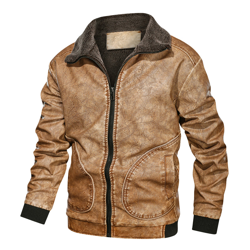 Men's Thick Warm PU Jacket for Winter