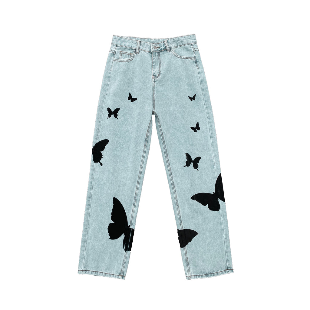 Butterfly Print Loose Baggy Jeans for Men and Women