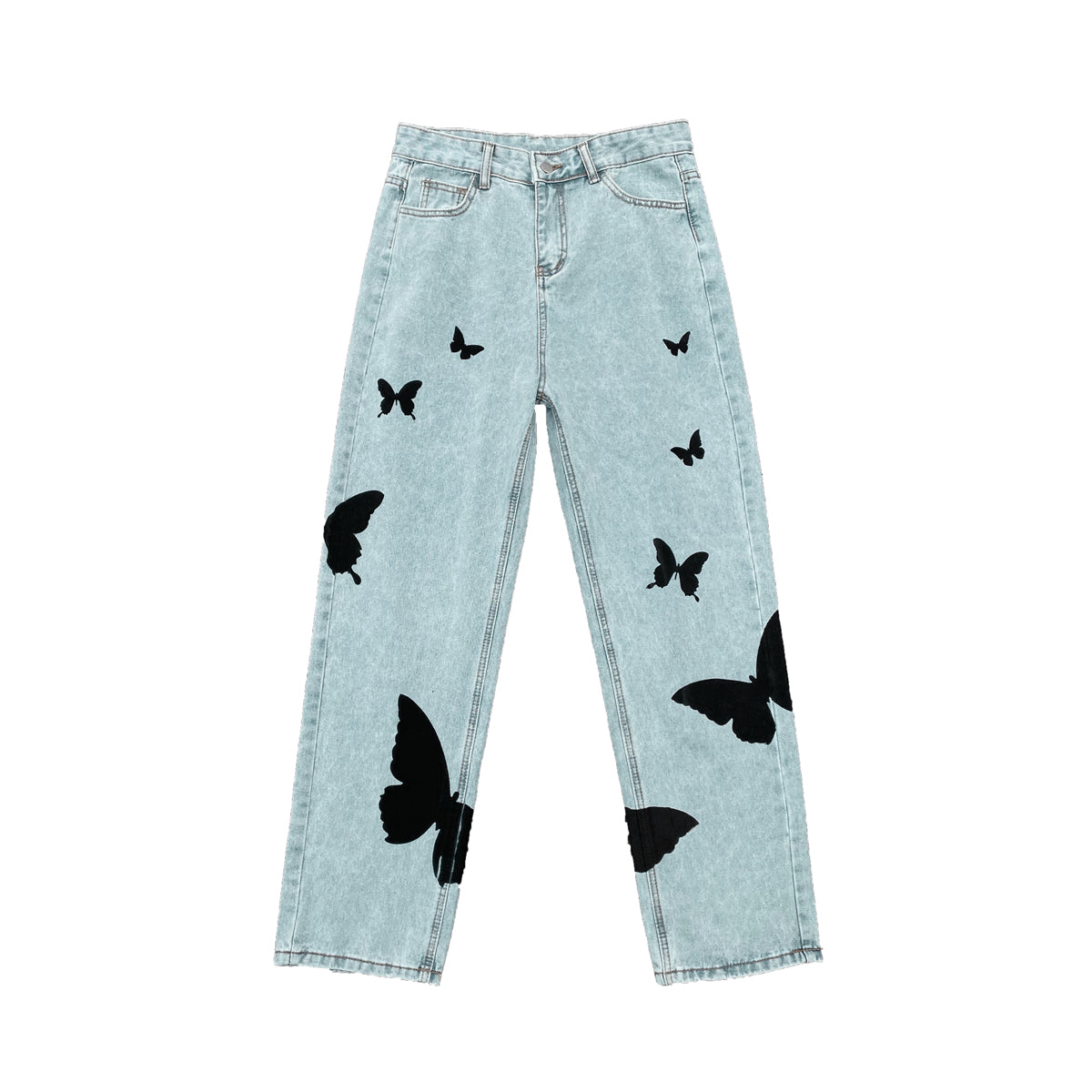 Butterfly Print Loose Baggy Jeans for Men and Women