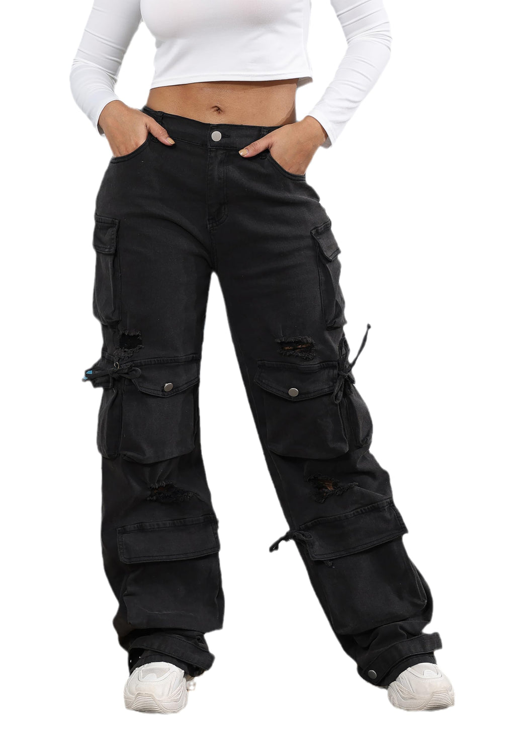 Ryehack Women’s Baggy Jeans Y2k Cargo Jeans Casual High Waist Baggy Denim Cargo Pants with Pockets Streetwear